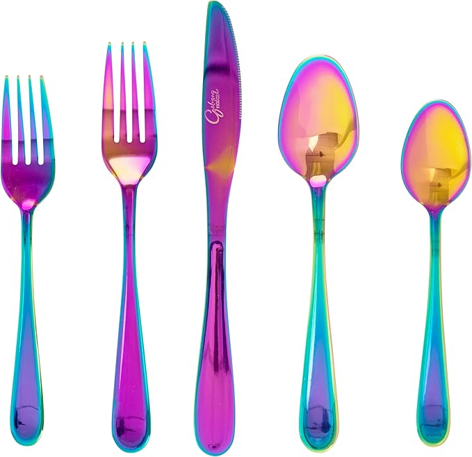 Gibson Home Ravidia Rainbow Heavy Gauge Flatware Cutlery Silverware Set 20 Pieces, Stainless Steel Colorful Utensils, Tableware Set Service for 4