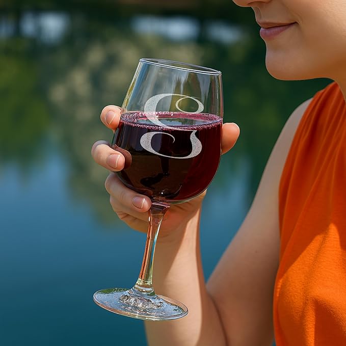 Monogrammed A-Z Wine Gifts for Women - 12.75 oz Engraved Personalized Wine Glass- Funny Wine Lover Monogram Gifts for Women - Unique Wine Glasses Gift Set (G)