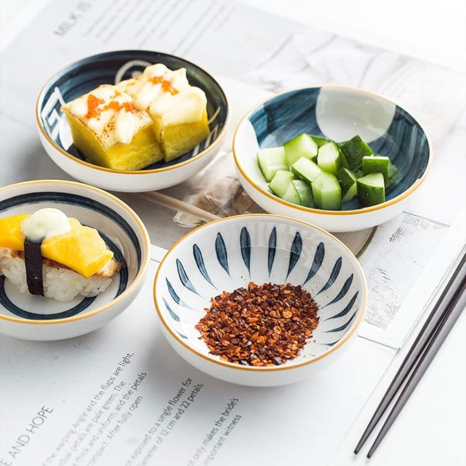 HEXEH Salad Plate 4pcs Household Round Ceramic Sauce Dish Soy Sauce Dipping Bowls Appetizer Plates Side Dishes Serving Dish Japanese Style Dinnerware Set Plastic Plate (Color : D)