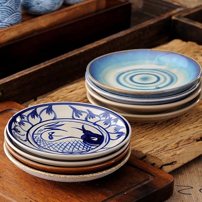 Dipping Sauce Bowls Appetizer Bowls Retro Ceramic Snack Plate Table Cake Snack Plate Household Snack Fruit Biscuit Plate Garbage Plate Spit Bone Slag Plate Ceramic Dip Bowls Dipping Sauce Bowls