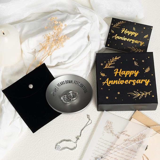11 Year Anniversary Steel Gifts For Her Him, 11th Wedding Anniversary For Wife Husband, 4" Metal Ring Holder Dish Jewelry Tray - Unique Decoration Ideas Steel Gift For Men Women Couple