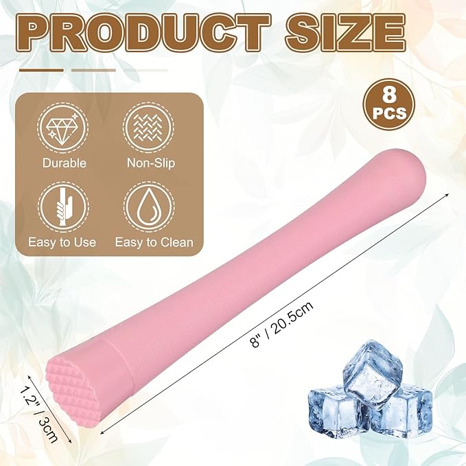 uxcell 8 Pcs Cocktail Muddler, 8 Inch PP Drink Muddler Bar Accessories Tools Ice Crusher for Home Party Cocktail Fruit Drinks, Pink (Thick)