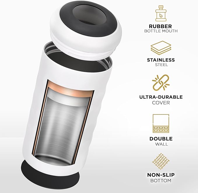 Premium Wine Chiller - 750ml Stainless Steel Wine Bottle Cooler, Vacuum Insulated & Double-Walled - Keeps Wine Cold for 6+ Hours - Champagne Chiller Sleeve for Most Bottles - White