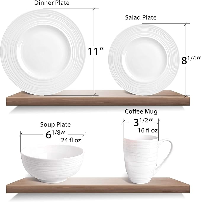 Divitis Home Infinity bone china dinnerware set - 16 piece round dinnerware set, includes soup bowls, dinner plates and salad plates