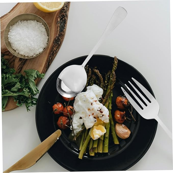 ABOOFAN 2sets Stainless Steel Utensil Set Serving Spoons Forks Slotted Spoons Tongs Portable Travel Utensils for Parties
