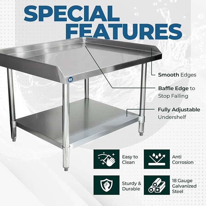 NSF Certified 18 Gauge Heavy Duty Stainless Steel Equipment Grill Stand with Undershelf for Kitchens, Utility Rooms, Caterers & Auto
