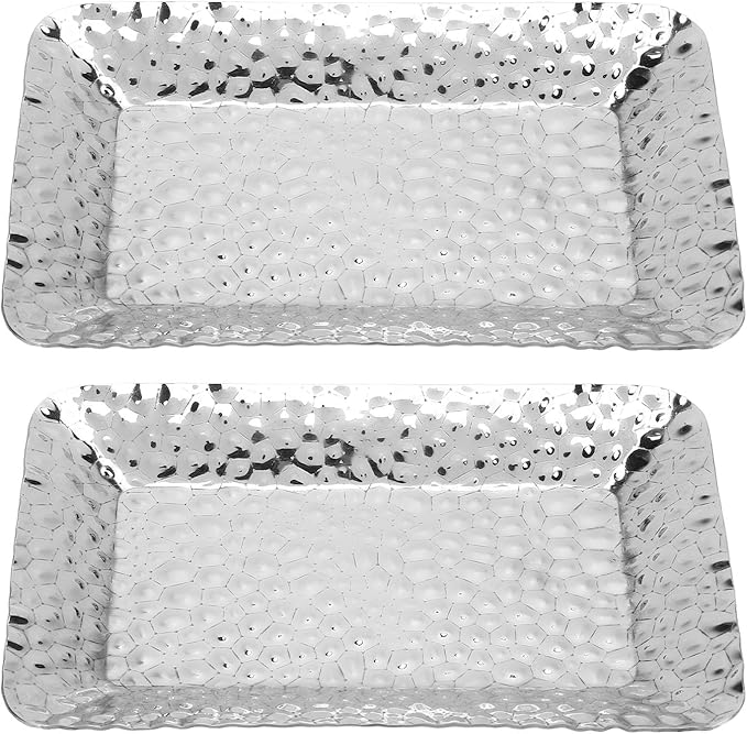Stainless Steel Towel Tray Rectangular Serving Tray Silver 2PCS - Rustproof Durable Storage Organizer, Elegant Minimalist Design for Kitchen and Bathroom