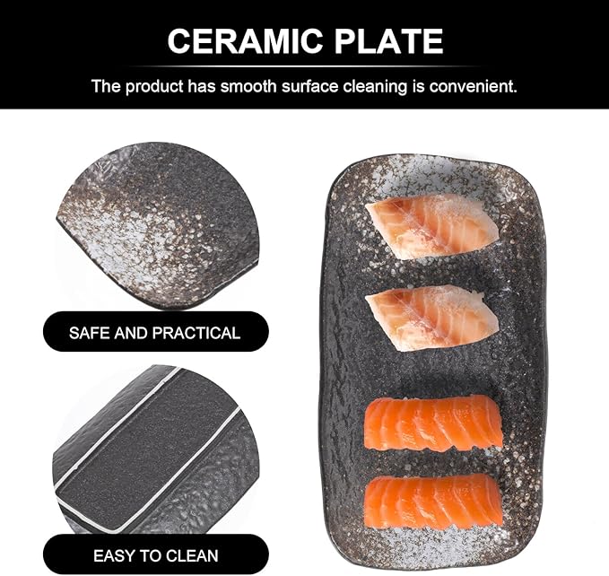 Starlight Blue Ceramic Sushi Plate High Temperature Resistant Snack and Dessert Dish Long Serving Tray for Dumplings and Appetizers with Stable Non-slip Base