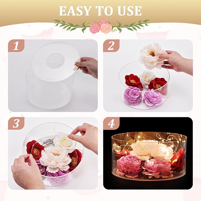 2Pcs Acrylic Cake Display Stand 8'' 12'' Round 2Tier Clear Cylinder Cake Box for Wedding Birthday Party Decor (8 /12 Inch)