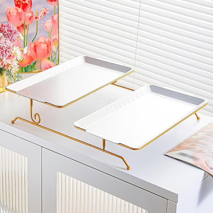Fruit Tray Large Capacity Two Layer Stainless Steel Platter Snack Holder Versatile Serving Dish Suitable for Home Entertaining Coffee Table Display, Silver