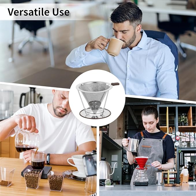 OMISTAR Stainless Steel Pour Over Coffee Dripper with Removable Stand, Dual Layer Coffee Filter, Easy to Clean, Paperless Reusable Filter for Home, Office and Travel