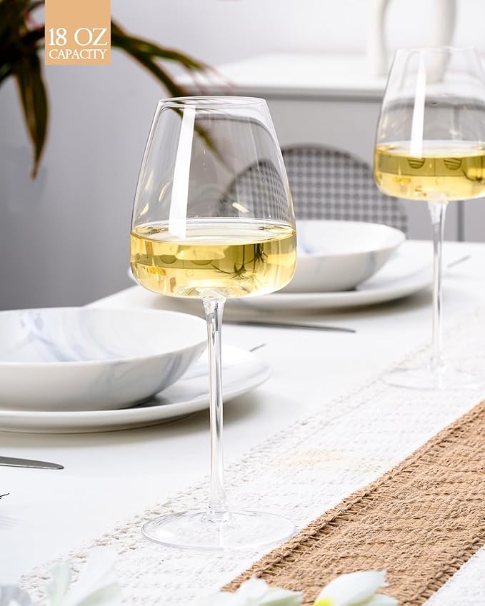 Hand-Blown 18OZ Crystal Wine Glasses Set of 4, Lead-Free Crystal Glasses with Unique Bottom Design for Red, White Wine, 530ml
