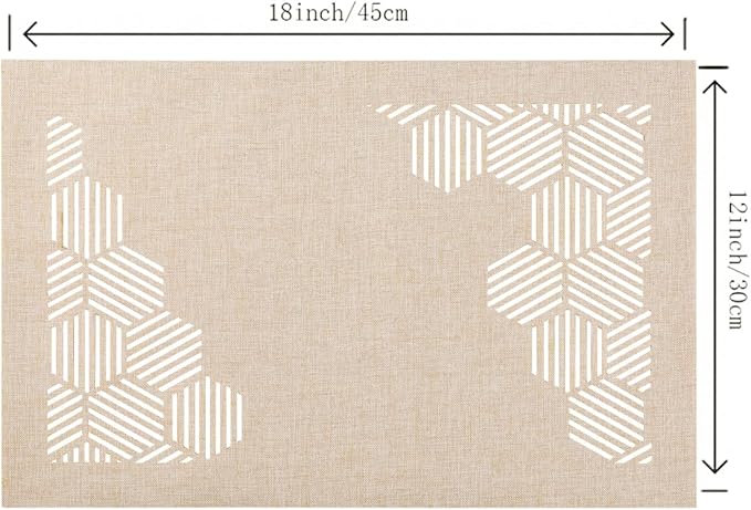 Decorative Placemats Set of 4 for Dining Table, Cloth Placemats with Hollow Design Table Cloth Set, Table Mats for Dining Table 12"x18" Sand