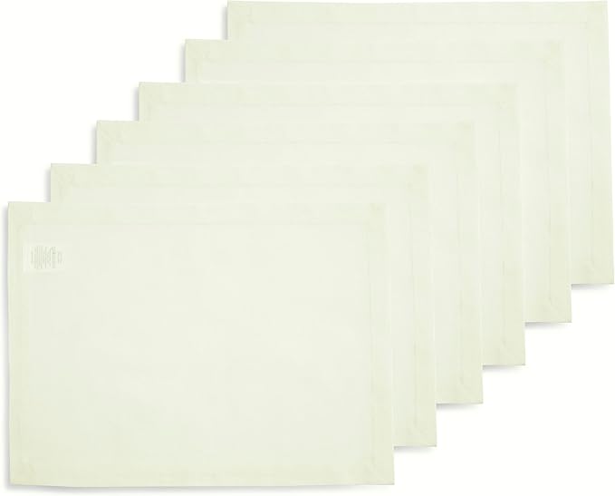 Solino Home Ivory Cotton Linen Placemats Set of 6 - Machine Washable Place Mats 14 x 19 Inch for Christmas, Holiday, New Year - Dru