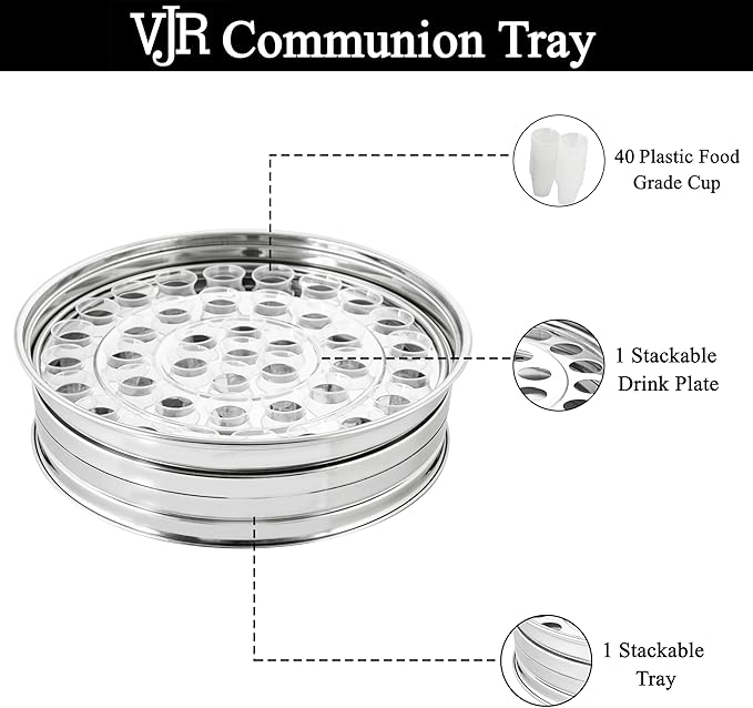 VJR Silver Premium Communion Tray – Stainless Steel Church Communionware Set – Holds 40 Cups – Tray Only Without Lid – Church Supplies