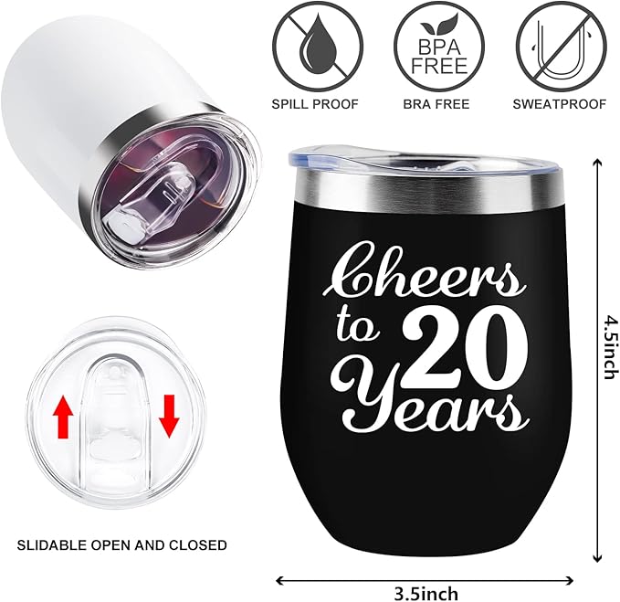 20th Anniversary Wedding Gifts for Couple 20 Anniversary Twenty Years Anniversary Decorations 20 Years Marriage Gifts for Wife Husband Parents 2 Pack Wine Tumbler 12 OZ
