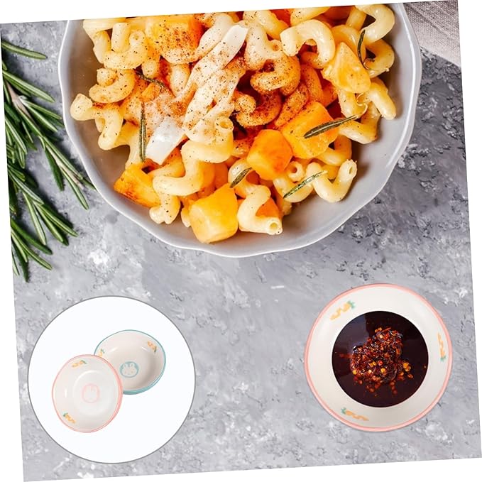 Cabilock 2pcs Ceramic Dipping Plates for Sauces and Appetizers Cute Assorted Design for Family Dining and Restaurant Use for Storage of Seasonings and Dips