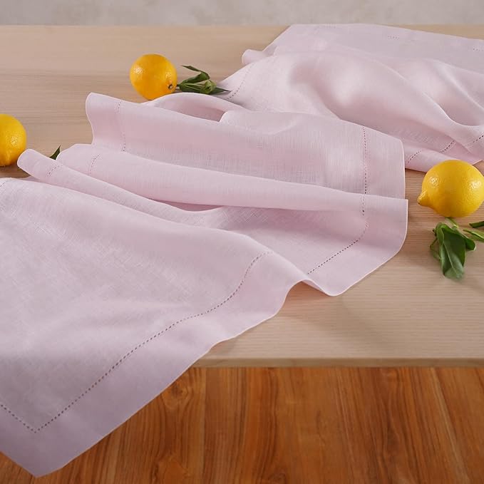 Home Ekaa Pink Table Runner 90 inches Long – 100% Pure Linen Hemstitch 14 x 90 Inch Table Runner for Fall, Wedding, Gifting & New Year– Elara