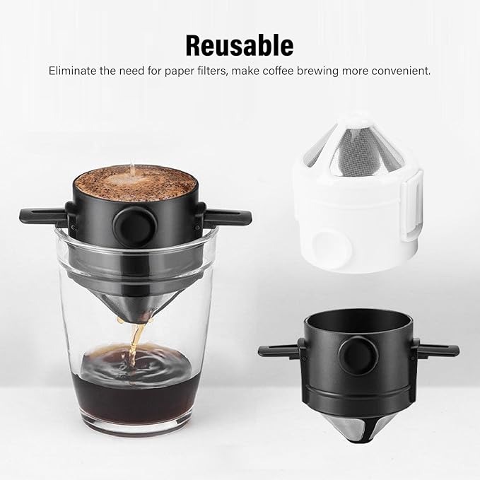 2 Pcs Pour Over Coffee Dripper, Stainless Steel Pour Over Coffee Filter Reusable Permanent Brewing Basket for Coffee Makers and Drip Brewing