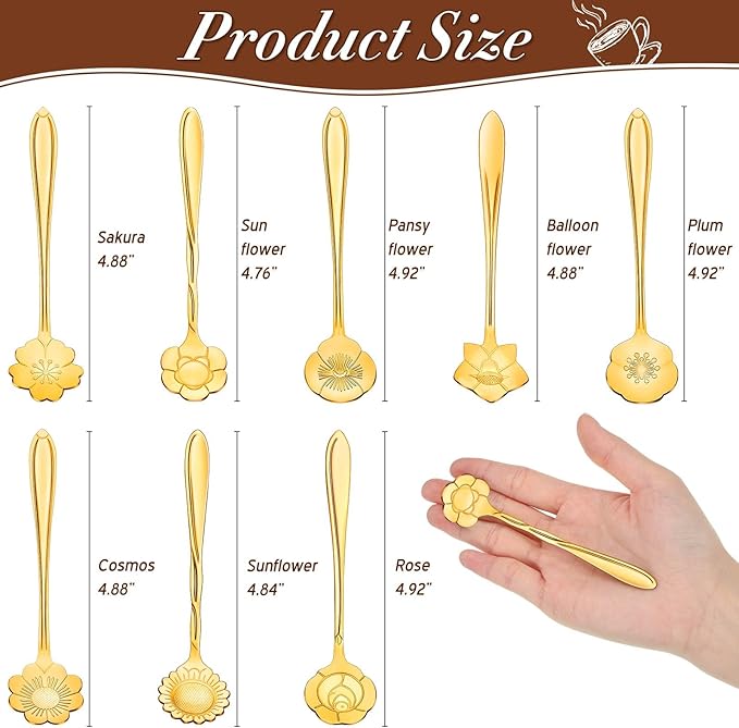Eboot 160 Pcs Gold Flower Teaspoon Stainless Steel Tea Party Spoons Mini Cute Teaspoon Stirring Coffee Sugar Drink Demitasse Espresso Spoons for Bridal Baby Shower Wedding Party Favors Decorations