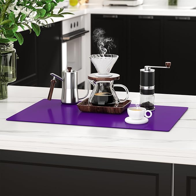 Silicone Counter Mat 40x60cm 2 Pack - High-Temp Resistant, Non-Slip Waterproof Pad for Kitchen Countertops, Sink & Stove (Purple)