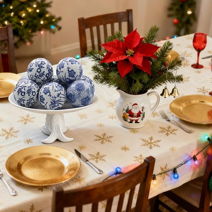 6 Pcs Decorative Blue Balls Chinoiserie Blue and White Ceramic Balls for Centerpiece Bowls Farmhouse Basket Tray Vases Decoration Gifts for Dining Table Holiday(A)