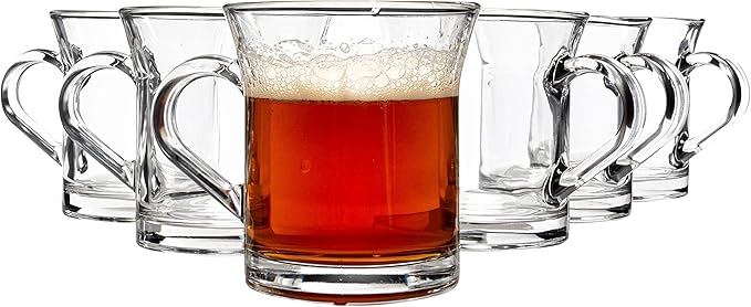 Vikko Glass Coffee Mugs, 10 Ounce Coffee Cup For Tea, Cider, Hot Chocolate and More, Microwave and Dishwasher Safe, Set of 6 Coffee Mugs
