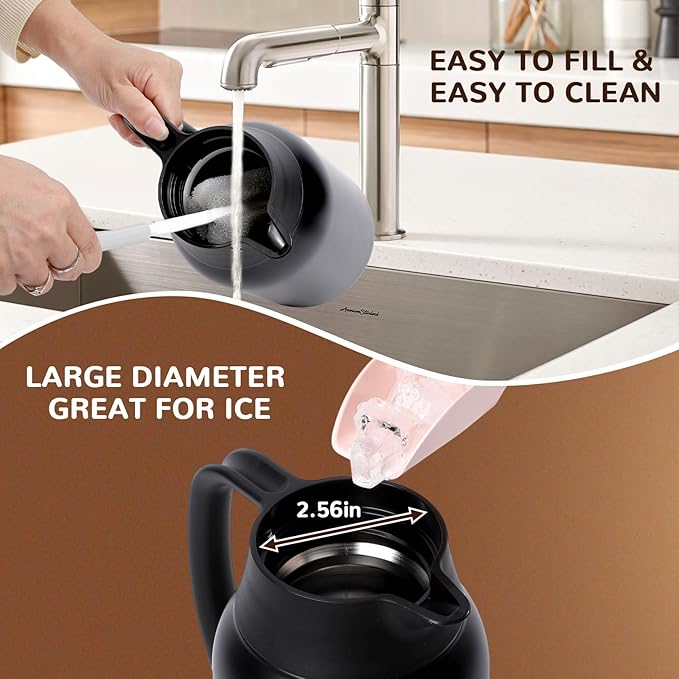 68 oz Coffee Carafe for Keeping Hot - 12 Hour Hot Drinks and 24 Hour Cold Drinks Stainless Steel Insulated Pot with Anti-Drip Spout, 316 Food Grade Thermal carafe Pot for Home/Camping/Office Black