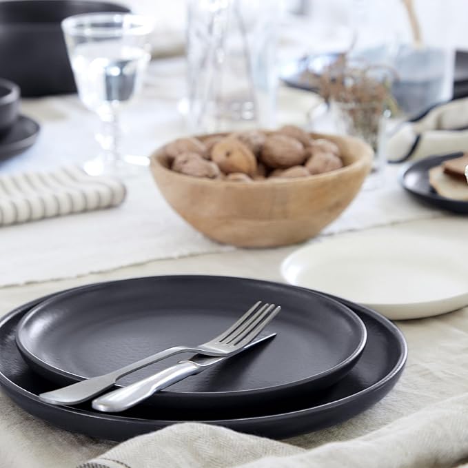 Casafina Ceramic Stoneware 12-Piece Place Setting Service for 4, Pacifica Collection, Seed Grey | Microwave & Dishwasher Safe Dinnerware Set | Food Safe Glazing | Restaurant Quality Tableware