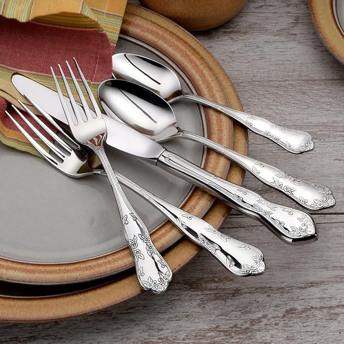 Liberty Tabletop Martha Washington 65-piece 18/10 Flatware Set service for 12, Includes Serving Pieces Made in USA
