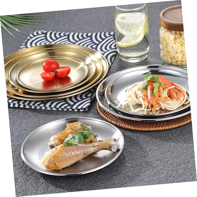 Alipis Stainless Steel Round Pizza Serving Tray Buffet Plate for Food Dessert Appetizers Easy to Clean Polished Finish for Daily Use Special Occasions