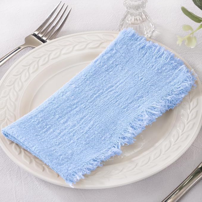 Socomi Set of 6 Linen Napkins Blue Easter Spring Cloth Napkins Washable Cotton Dinner Napkins Fringe 17"x17" for Wedding Party Bridal Baby Shower Birthday Table Decorations