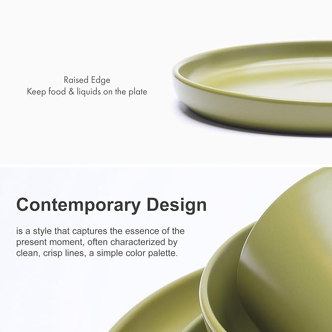 MÜLLERHEIM 903 Minimalist Collection 32-Piece Contemporary Ceramic Stoneware Dinnerware Sets for 8, Greek Olive Plates and Bowls sets, Dinner Plates Set, Salad Dish Set, Bowls, Cup
