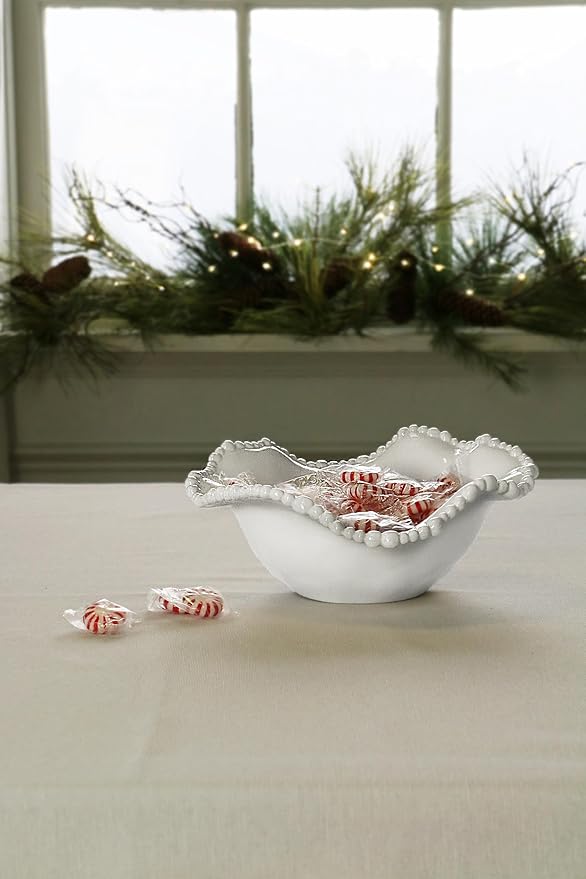 Beatriz Ball Alegria Small Sauce Bowl in White – Elegant Melamine Bowl with Pearl Beaded Rim, Ideal for Sauces, Dips, Nuts & Candy – Durable, Dishwasher Safe, BPA-Free Serving Bowl
