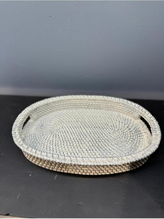Tray Decorative Polyester Wicker Cream Silver Serving Tray, Abstract Style, Table Accent piece, Home Decor, 10.2 x 12.6 Inches - Silver-Antiqued, One Size