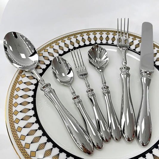 24-pcs Silverware Set with Shell-shaped spoons Cutlery Flatware for 4 Utensils 18/10 Stainless Steel Flatware Sets Utensil Premium Spoons Knife Fork for Kitchen Restaurant Banquet Wedding Christmas