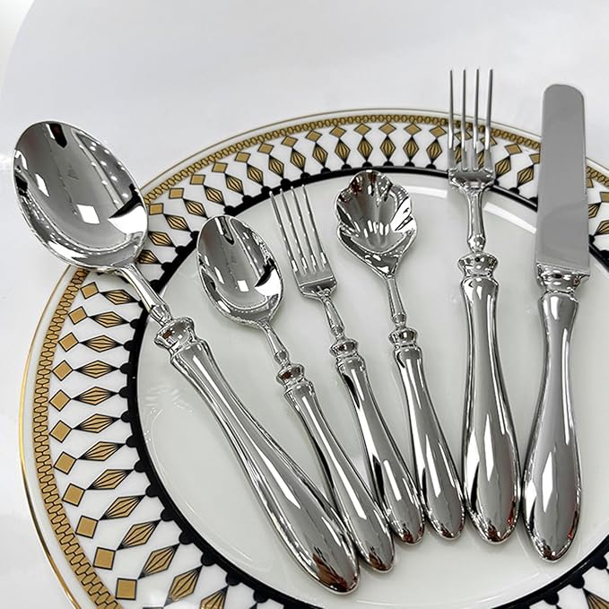 48-pcs Silverware Set with Shell-shaped spoons Cutlery Flatware for 8 Utensils 18/10 Stainless Steel Flatware Sets Utensil Premium Spoons Knife Fork for Kitchen Restaurant Banquet Wedding Christmas