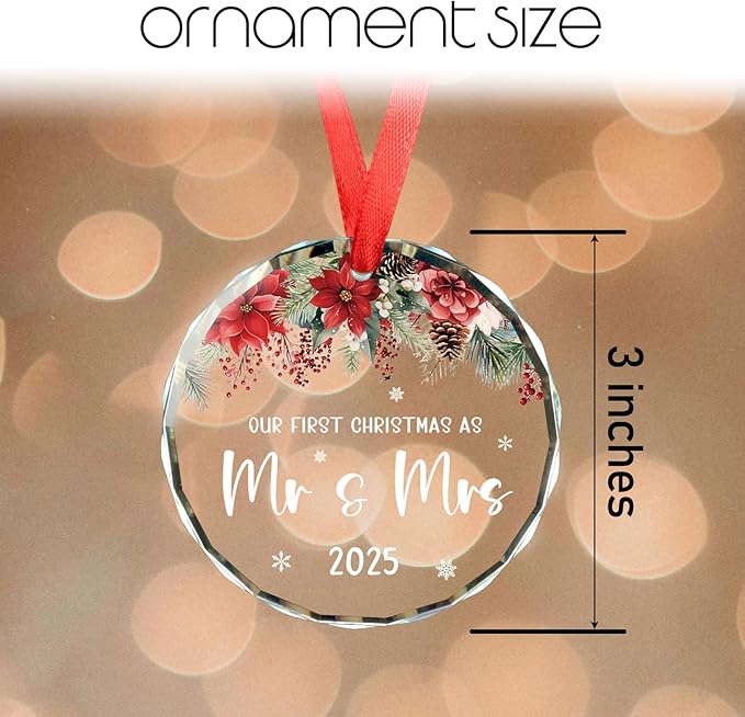 Our First Christmas as Mr and Mrs 2025, Wedding Gifts for Couples 2025, Mr and Mrs Gifts Glass Ornament, Engagement Gift for Newlyweds, Bridal Shower Gift Keepsake, Christmas Ornaments