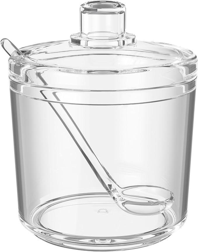 Sugar Container with Lid and Spoon,Sugar Bowl Acrylic Jar for Coffee Bar Accessories Coffee Canister Kitchen Decor (Small)