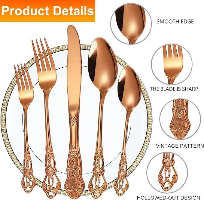 Vilihkc Gorgeous Retro Royal Stainless Steel 20 Pieces Flatware Set, Silverware Set, Anti-rust Stainless Steel Cutlery Set Utensils Including Fork Spoon and Knife