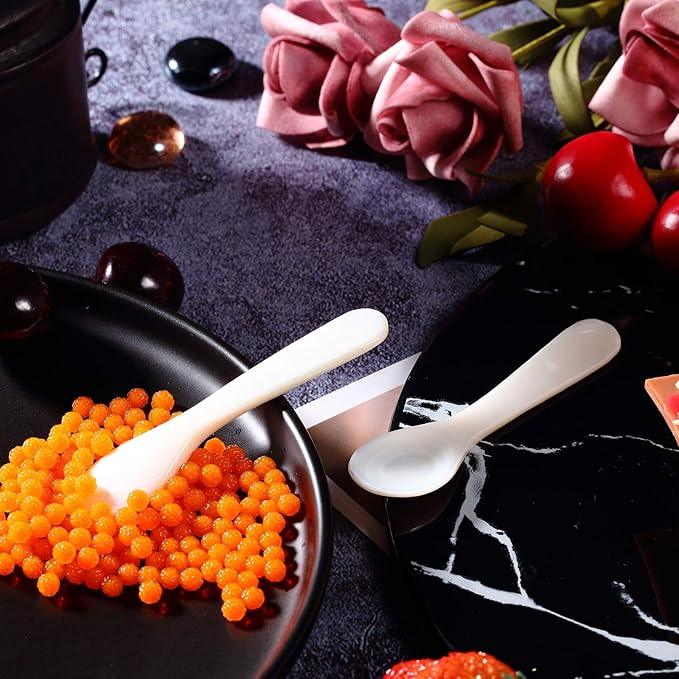 Patelai 40 Pieces Set of Caviar Spoons Mother of Pearl Spoons with Handcraft Round Handle for Caviar, Egg, Ice Cream, Coffee, Kitchen, Restaurant Serving for Valentine Favors (8cm/3.15 Inch)