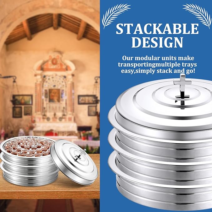 Holy Communion Tray for Churches with Lid Communion Set Stainless Steel Cup Tray with Cover Church Supplies Not Cups Included(Silver Color)