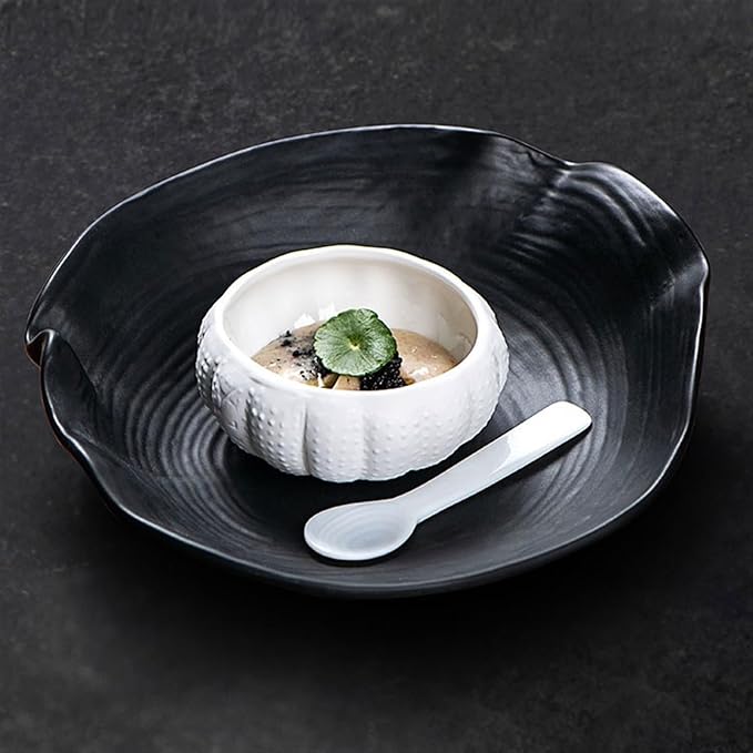 Sauce Dish Creative Oyster Shell Shape Ceramic Plate Upscale Restaurant Personalized Dessert Plate Dipping Bowl Appetizer Plate Snack Plate(A)