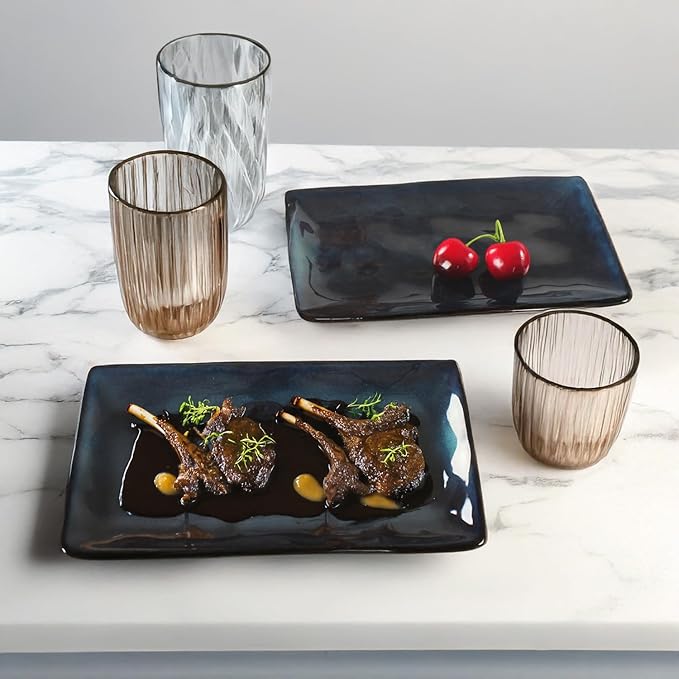 Ceramic Rectangular Plates, Large Cookie Trays, Set of 4, Shatterproof, Dishwasher-Safe, Perfect for Sushi, Baguettes, Snacks, Appetizers, Rolls, or Table Centerpieces.