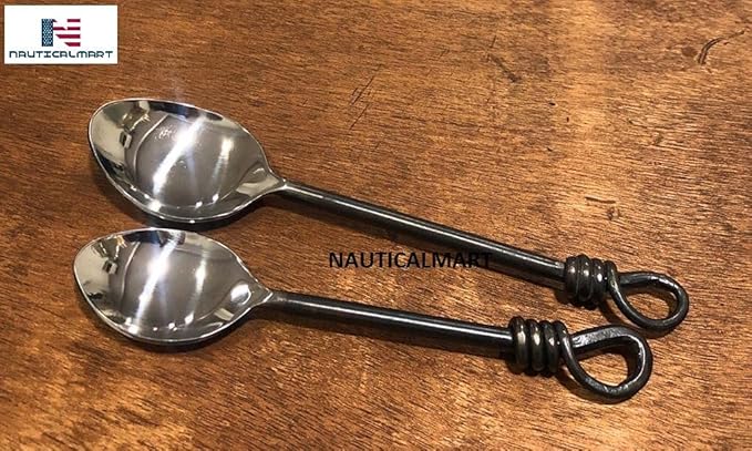Nautical-Mart Twist and Shout Flatware Set Medieval Times Handcrafted Black Steel Handles with Polished Stainless Steel Heads