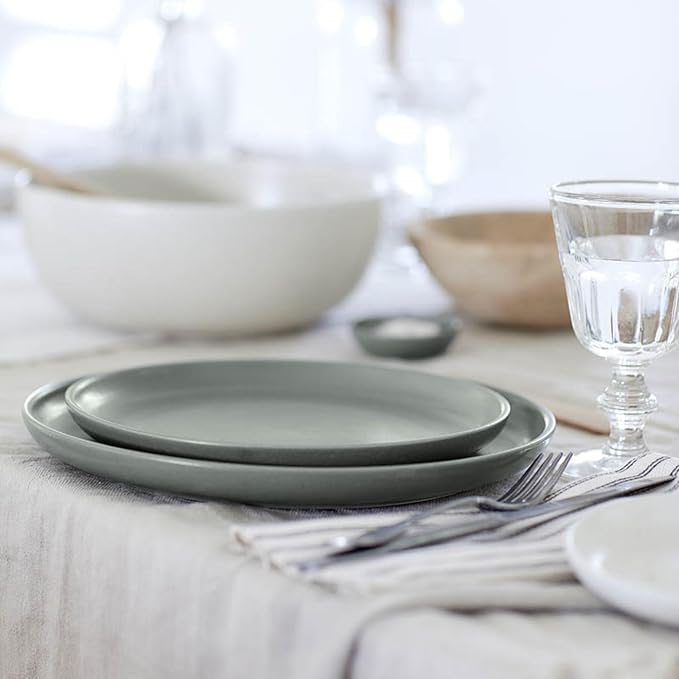 Casafina Ceramic Stoneware 18-Piece Place Setting Service for 6 with Pasta Bowls - Pacifica Collection, Artichoke Green | Microwave & Dishwasher Safe Dinnerware Set | Restaurant Quality Tableware