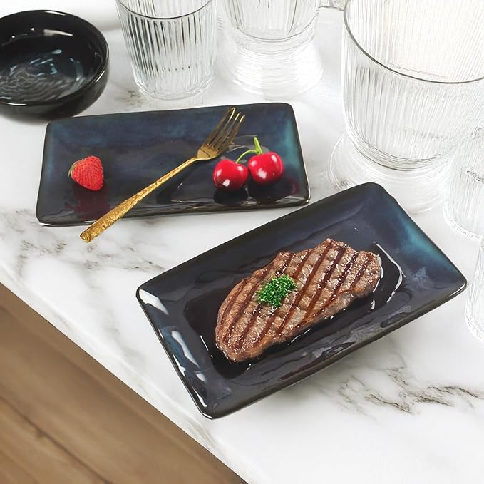 Ceramic Rectangular Plates, Large Cookie Trays, Set of 4, Shatterproof, Dishwasher-Safe, Perfect for Sushi, Baguettes, Snacks, Appetizers, Rolls, or Table Centerpieces.