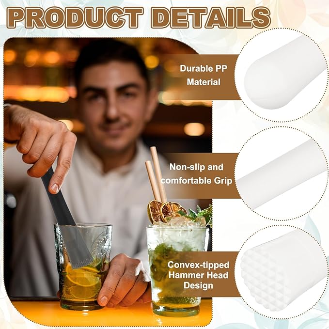 uxcell 8 Pcs Cocktail Muddler, 8 Inch PP Drink Muddler Bar Accessories Tools Ice Crusher for Home Party Cocktail Fruit Drinks, White (Thick)
