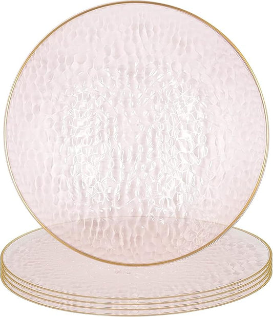 PARTY BARGAINS 13-Inch Charger Plates - 4 Pack, Hammered Pink Gold Rim, Heavy-Duty Disposable Chargers for Elegant Dining - Ideal for Weddings and Formal Events