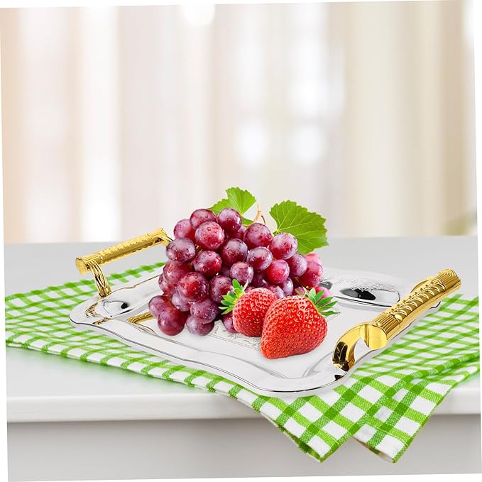 Vintage Stainless Steel Serving Tray Elegant Decorative Platter for Fruits Snacks and Appetizers Ktvs Restaurants and Hotels and Stylish Design Silver